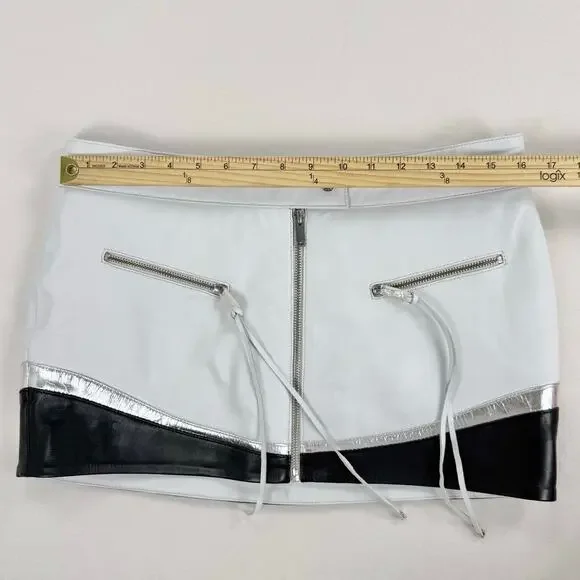Retrofete Womens Sian Leather Zipper Mini Skirt Medium White Black Edgy - Picture 12 of 13